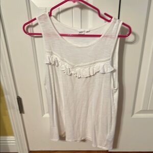 White Sleeveless Top with Ruffle Detail